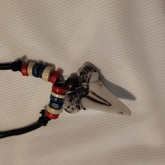 “Shark Tooth Tribal Necklace — Surf Boho Handmade Jewelry" - Picture 4 of 6